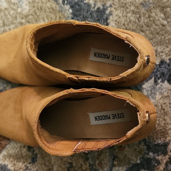 leather Steve Madden Shrines Tan Suede Chucky Block Heeled Boots 8.5 - Picture 3 of 5